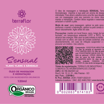 Rótulo do óleo de massagem Sensual orgânico Terra Flor