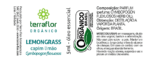 Rótulo do óleo essencial Lemongrass (Cymbopogon flexuosus) orgânico Terra Flor