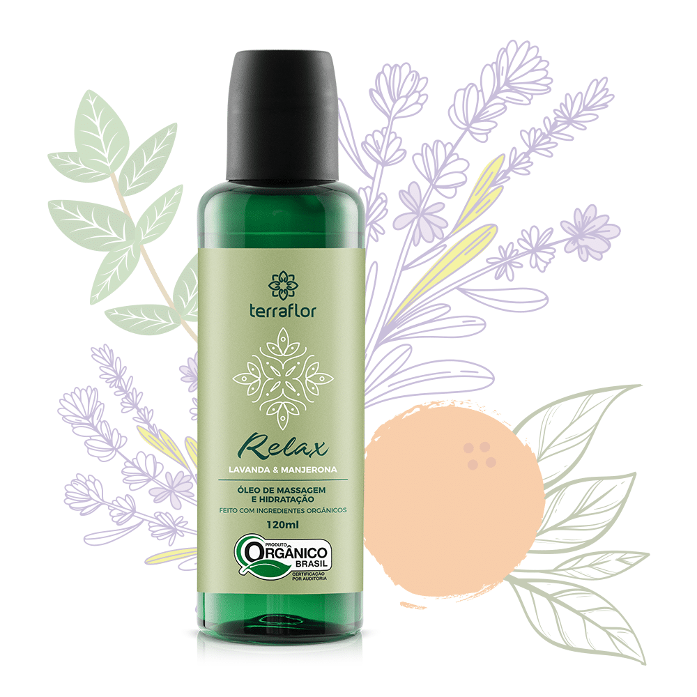 Frasco de óleo de massagem Relax orgânico Terra Flor