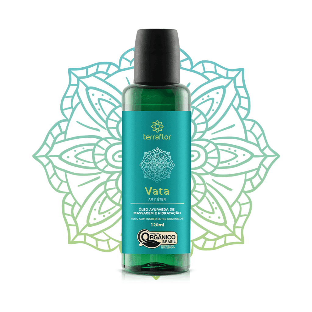 Frasco de óleo de massagem Ayurveda Vata orgânico Terra Flor