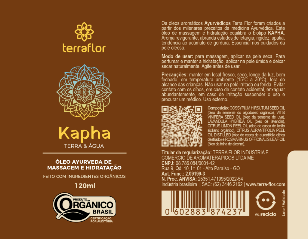 Rótulo do óleo de massagem Ayurveda Kapha orgânico Terra Flor