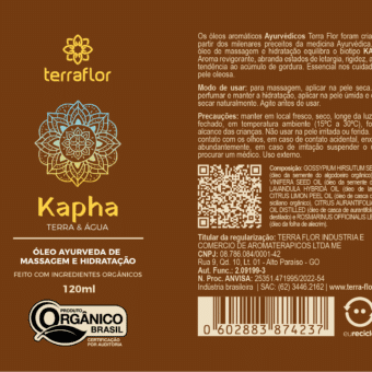 Rótulo do óleo de massagem Ayurveda Kapha orgânico Terra Flor