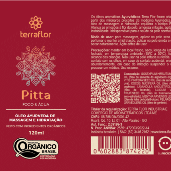 Rótulo do óleo de massagem Ayurveda Pitta orgânico Terra Flor